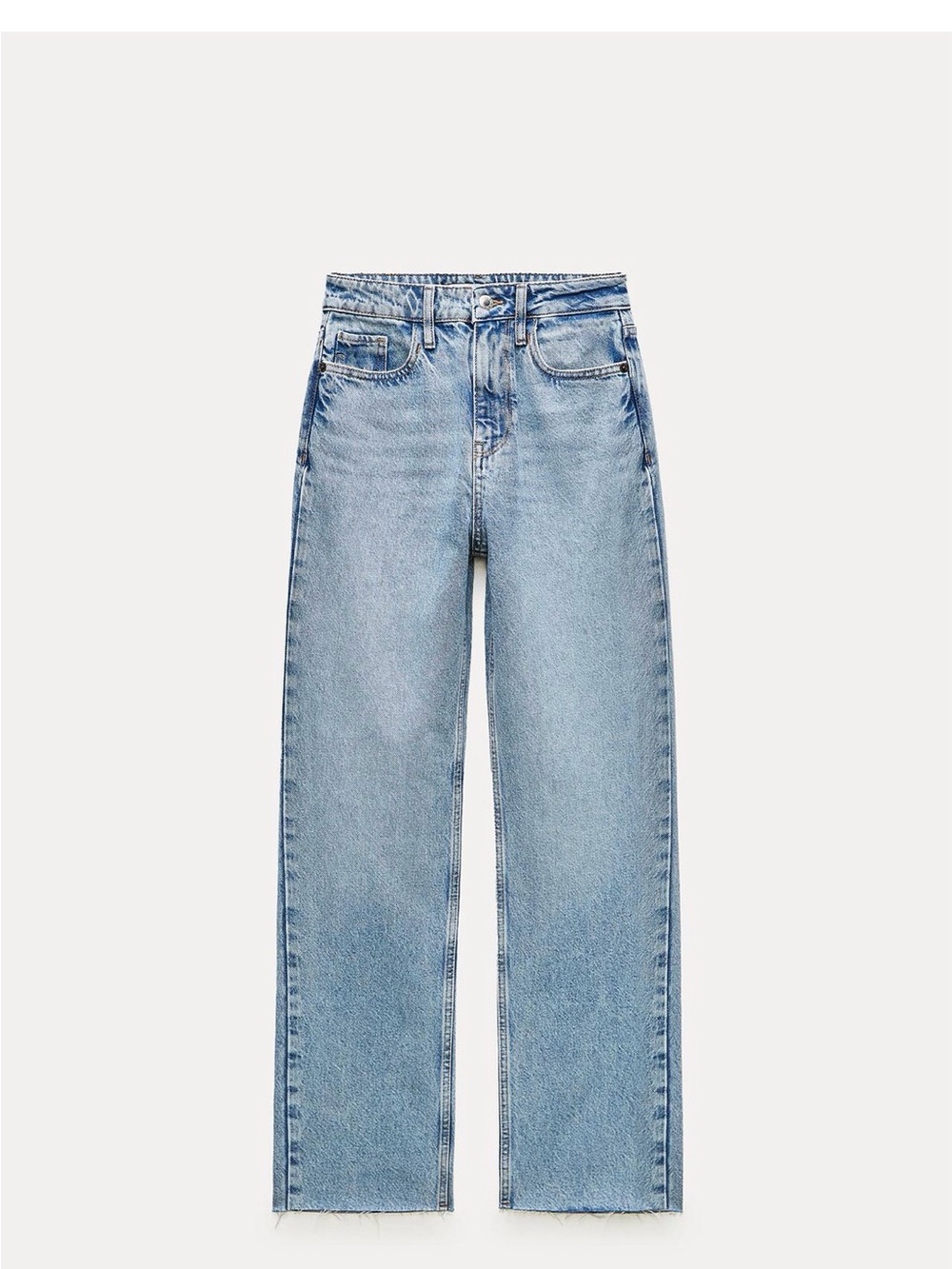 Zara Light Blue Straight Leg High-Rise Jeans